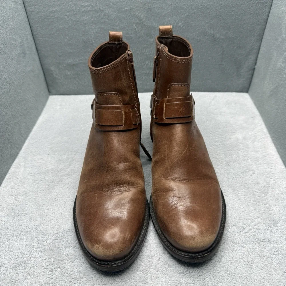 Tory Burch Colton Brown Leather Ankle Moto Boots Booties Women's Size 8M 50903
